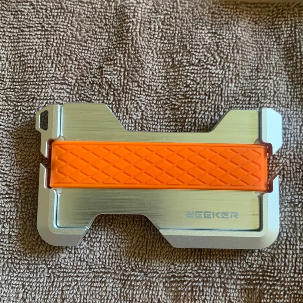 Zeeker Minimalist RFID Blocking Metal Wallet with Cash Strap Gray/Orange/Black